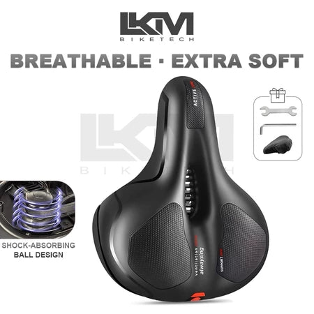 LKM Wide Gel Bike Seat | Comfortable Memory Foam | Shock Absorption | Reflective | Universal