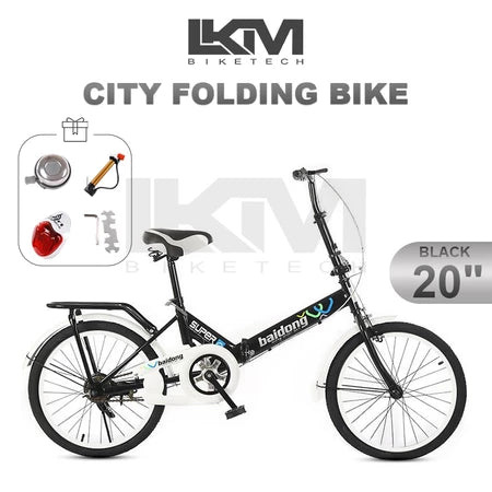 LKM UrbanFold Lite 20" Foldable Adult Bike - Affordable Portable Commuter in Black