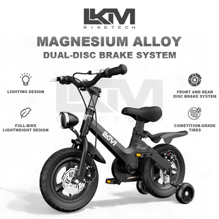 LKM JuniorGlow 18" Children’s Bike - Non-Foldable Single-Speed with Glowing Training Wheels & Front Light