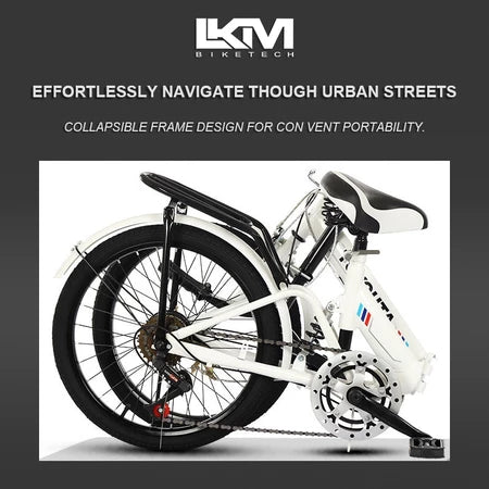 LKM UrbanFold Lite 20" Foldable Adult Bike - Affordable Portable Commuter in Black