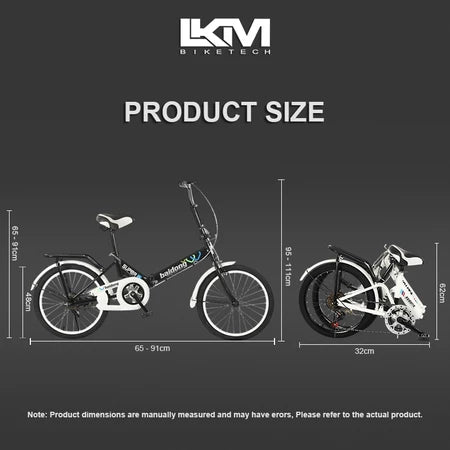 LKM UrbanFold Lite 20" Foldable Adult Bike - Affordable Portable Commuter in Black